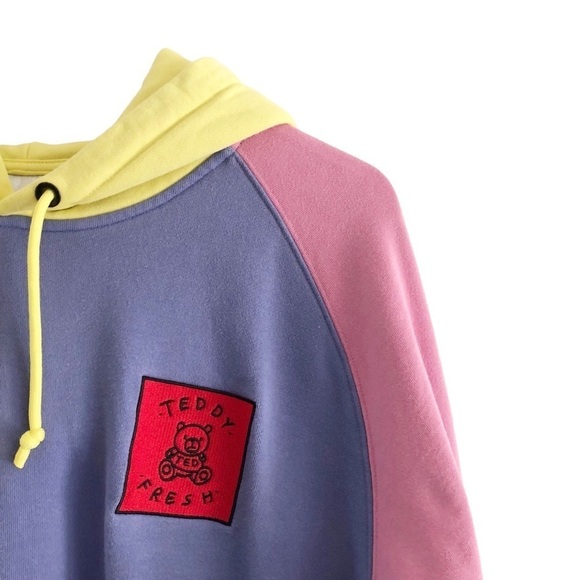 Teddy Fresh Hoodie Sweatshirt Colorblock Purple Pink Yellow Unisex Large - Picture 4 of 11